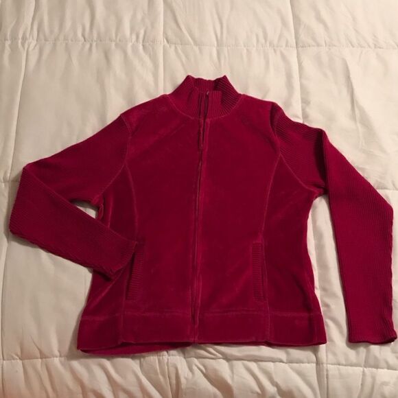 Evan-Picone Pink Faux Velvet Zip up jacket - Picture 2 of 8